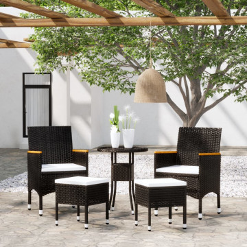 Set mobilier de grădină, 5 piese, negru, poliratan - Img 1