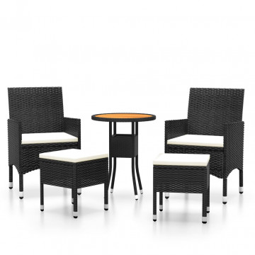 Set mobilier de grădină, 5 piese, negru, poliratan - Img 2