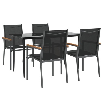Set mobilier de grădină, 5 piese, negru, textilenă și oțel - Img 3
