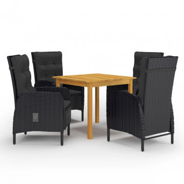 Set mobilier de grădină, 5 piese, negru - Img 1