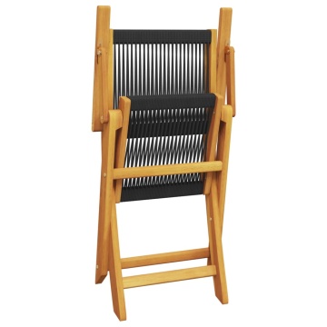 Set mobilier de grădină 5 piese polipropilenă neagră/lemn masiv - Img 7