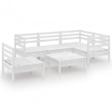 Set mobilier de grădină, 6 piese, alb, lemn masiv de pin - Img 2