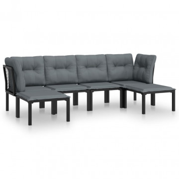 Set mobilier de grădină, 6 piese, negru și gri, poliratan - Img 2