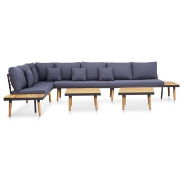 Set mobilier de grădină 7 locuri, perne, maro lemn masiv acacia - Img 3