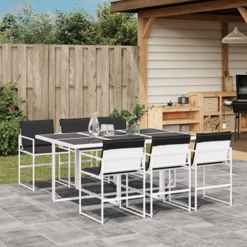 Set mobilier de grădină, 7 piese, cu perne, alb, textilenă - Img 1
