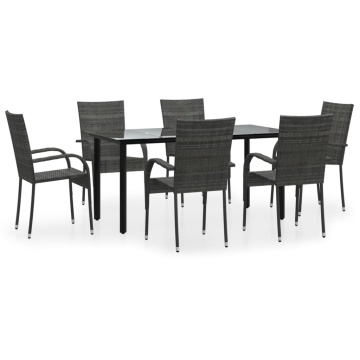 Set mobilier de grădină, 7 piese, gri, poliratan - Img 2