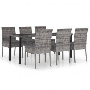 Set mobilier de grădină, 7 piese, gri, poliratan - Img 1