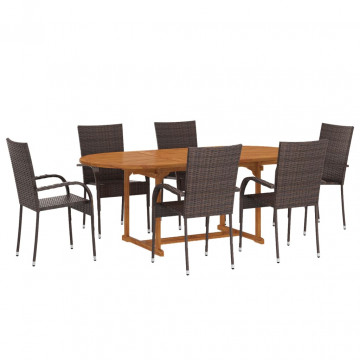 Set mobilier de grădină, 7 piese, maro, poliratan - Img 2