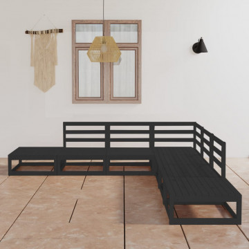 Set mobilier de grădină, 7 piese, negru, lemn masiv de pin - Img 1