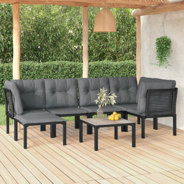 Set mobilier de grădină, 7 piese, negru și gri, poliratan - Img 1