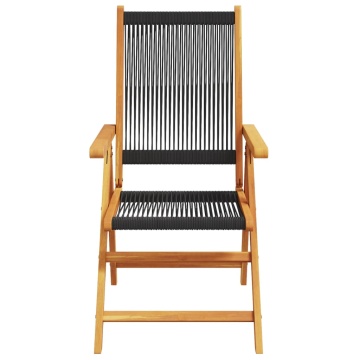 Set mobilier de grădină 7 piese polipropilenă neagră/lemn masiv - Img 4