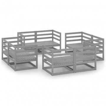 Set mobilier de grădină, 8 piese, gri, lemn masiv de pin - Img 1