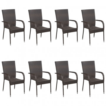 Set mobilier de grădină, 9 piese, maro, poliratan - Img 2