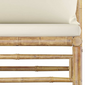 Set mobilier de grădină, 9 piese, perne alb crem, bambus - Img 5