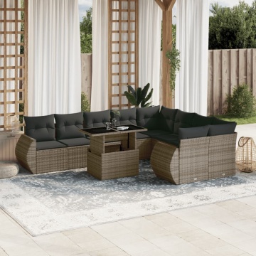Set mobilier de grădină cu perne, 10 piese, gri, poliratan - Img 1