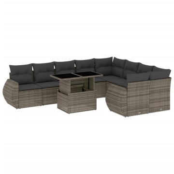 Set mobilier de grădină cu perne, 10 piese, gri, poliratan - Img 2