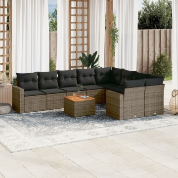 Set mobilier de grădină cu perne, 10 piese, gri, poliratan - Img 1