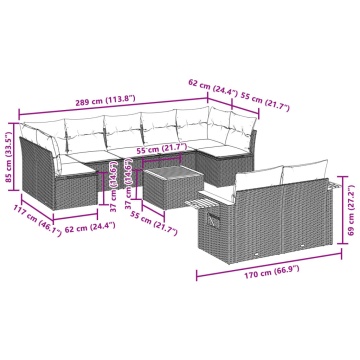 Set mobilier de grădină cu perne, 10 piese, gri, poliratan - Img 6