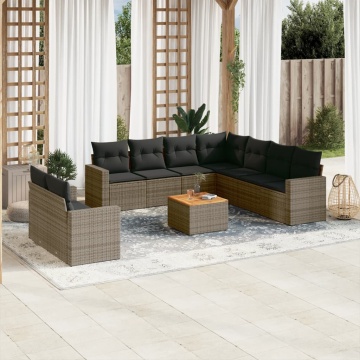 Set mobilier de grădină cu perne, 10 piese, gri, poliratan - Img 1