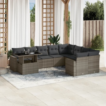 Set mobilier de grădină cu perne, 10 piese, gri, poliratan - Img 1