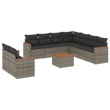 Set mobilier de grădină cu perne, 10 piese, gri, poliratan - Img 2