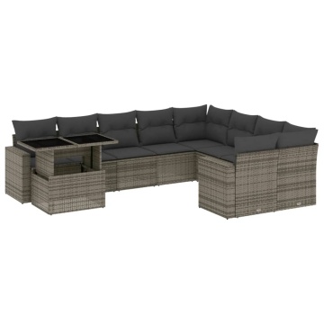 Set mobilier de grădină cu perne, 10 piese, gri, poliratan - Img 2