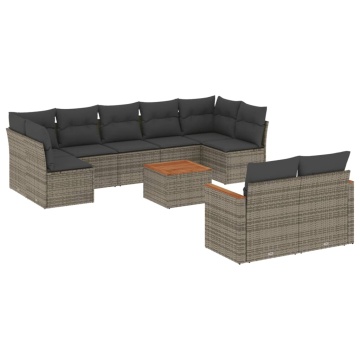 Set mobilier de grădină cu perne, 10 piese, gri, poliratan - Img 2