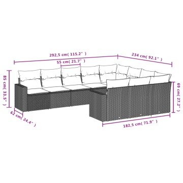 Set mobilier de grădină cu perne, 10 piese, gri, poliratan - Img 6