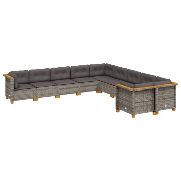 Set mobilier de grădină cu perne, 10 piese, gri, poliratan - Img 2