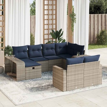 Set mobilier de grădină cu perne, 10 piese, gri, poliratan - Img 1