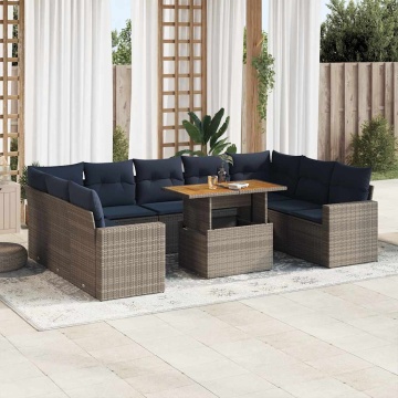 Set mobilier de grădină cu perne, 10 piese, gri, poliratan - Img 1