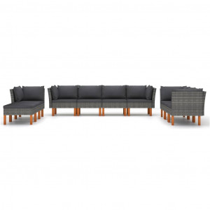 Set mobilier de grădină cu perne, 10 piese, gri, poliratan - Img 2