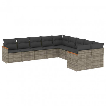 Set mobilier de grădină cu perne, 10 piese, gri, poliratan - Img 2