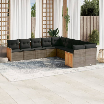Set mobilier de grădină cu perne, 10 piese, gri, poliratan - Img 1