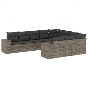 Set mobilier de grădină cu perne, 10 piese, gri, poliratan - Img 2