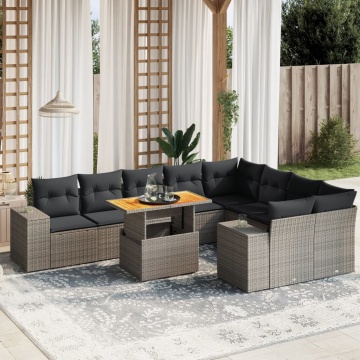 Set mobilier de grădină cu perne, 10 piese, gri, poliratan - Img 1
