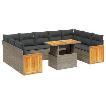 Set mobilier de grădină cu perne, 10 piese, gri, poliratan - Img 2