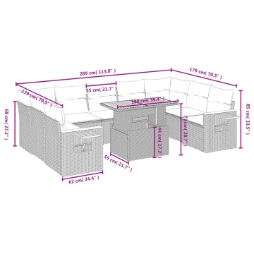 Set mobilier de grădină cu perne, 10 piese, gri, poliratan - Img 3