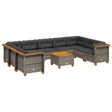 Set mobilier de grădină cu perne, 10 piese, gri, poliratan - Img 2