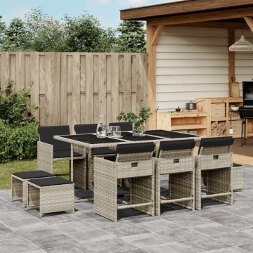Set mobilier de grădină cu perne 11 piese gri deschis poliratan - Img 1