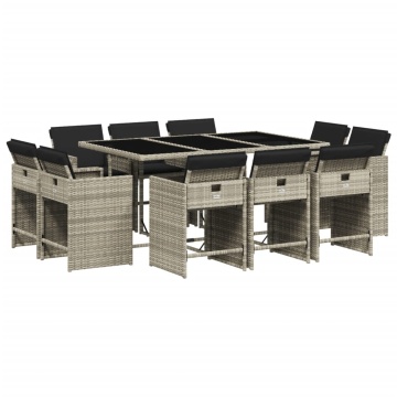 Set mobilier de grădină cu perne 11 piese gri deschis poliratan - Img 2