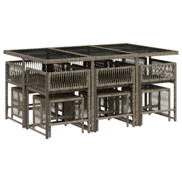 Set mobilier de grădină cu perne, 11 piese, gri, poliratan - Img 3