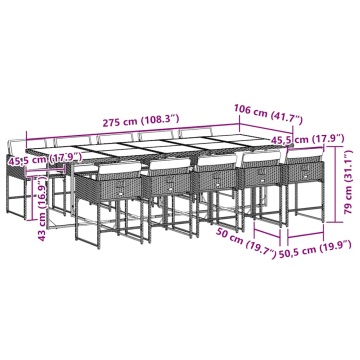 Set mobilier de grădină cu perne, 11 piese, gri, poliratan - Img 5