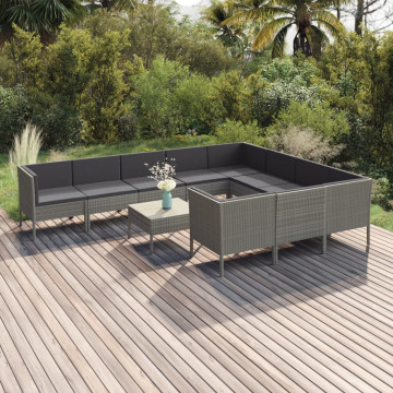 Set mobilier de grădină cu perne, 11 piese, gri, poliratan - Img 1