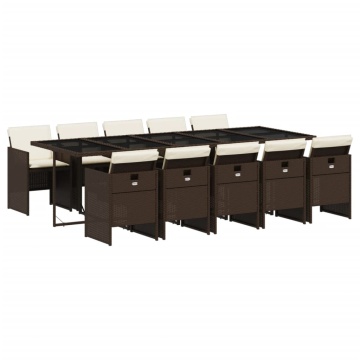 Set mobilier de grădină cu perne, 11 piese, maro, poliratan - Img 2