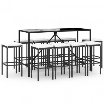 Set mobilier de grădină cu perne, 11 piese, negru, poliratan - Img 2