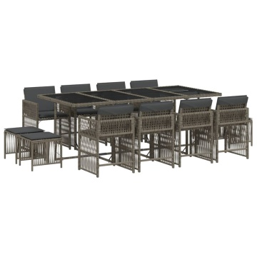 Set mobilier de grădină cu perne, 13 piese, gri, poliratan - Img 2