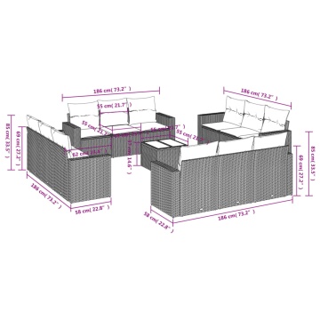 Set mobilier de grădină cu perne, 13 piese, gri, poliratan - Img 3