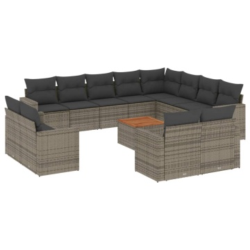 Set mobilier de grădină cu perne, 13 piese, gri, poliratan - Img 2