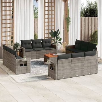 Set mobilier de grădină cu perne, 13 piese, gri, poliratan - Img 1